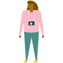 
A female photographer kneeling down while taking a photo, flat vector icon 
