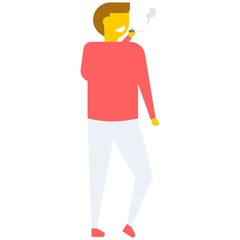 
A young man smoking cigarette, flat vector icon 
