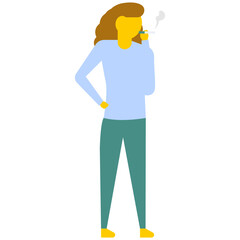 
A young woman smoking cigarette, flat vector icon 

