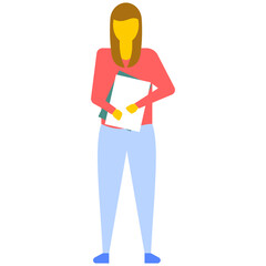 
Female college student with shoulder bag, flat vector icon 
