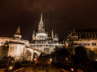 Fototapeta na wymiar Fisherman's Bastion at Night , Budapest Hungary