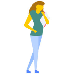 
Female college student with shoulder bag, flat vector icon 
