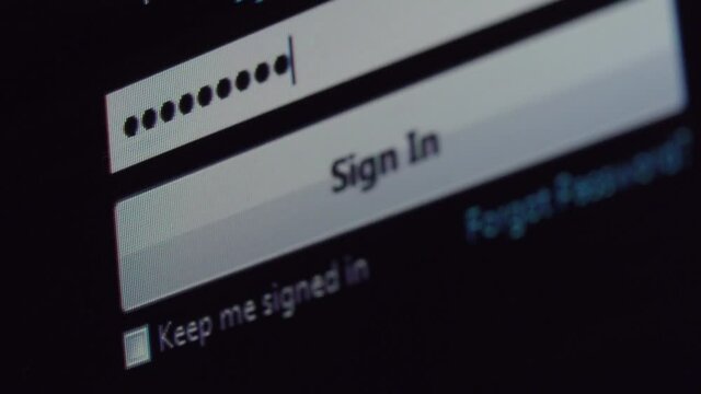 password entry. Someone enters their password on the computer screen. Log in to your account. Enter your password on the login page. macro photography of the LCD display.