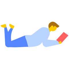 
A young student reading book while sitting on ground, flat vector icon 
