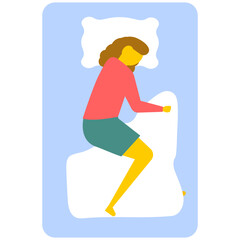 
Top view of young sleeping woman in bed, flat vector icon 
