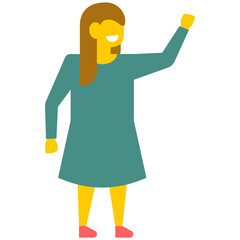 
A happy kindergartener in casual dress lifted his hands upward, flat vector icon 
