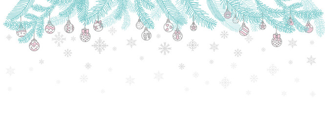 Vector horizontal winter banner Christmas tree branch