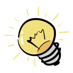 Light bulb doodle with rays shine