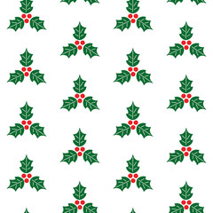 Seamless Christmas Pattern With Holly Berry. Vector Background