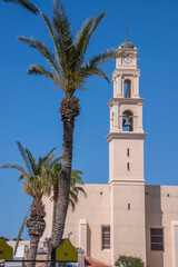 Fototapeta na wymiar Torre de la iglesia de San Pedro en Yaffa, Tel Aviv, Israel