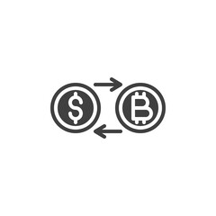 Dollar and bitcoin money exchange vector icon. filled flat sign for mobile concept and web design. Currency conversion glyph icon. Symbol, logo illustration. Vector graphics