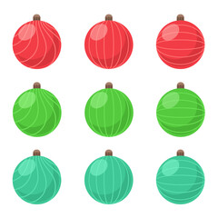Collection of Christmas balls in three colors. Vector illustration .