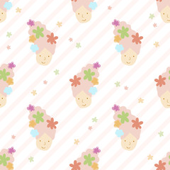 seamless fashion pattern on stripe background with a gile and lovely flower head