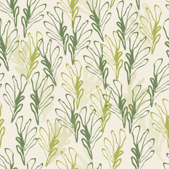 seamless monochrome nature pattern background with abstract hand draw leave