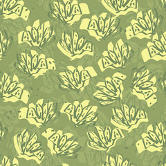 seamless nature pattern background with abstract hand draw green leave