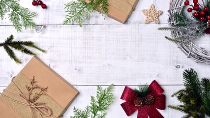 Christmas gift and decoration on white background. Xmas and New Year celebration for party on holiday.