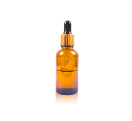 Cosmetic brown bottle dropper container isolated on white background, Blank label for branding mock-up.