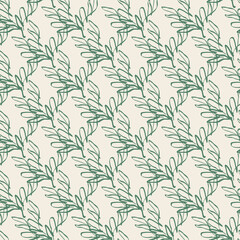 Fototapeta na wymiar seamless hand draw pattern background with endless green leave