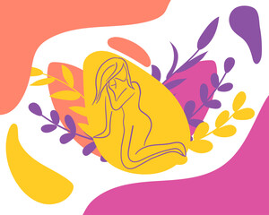 Silhouette of lying woman on abstract background.