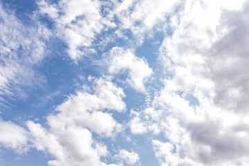 Background of blue sky with white clouds. Skyscape. Graphic design