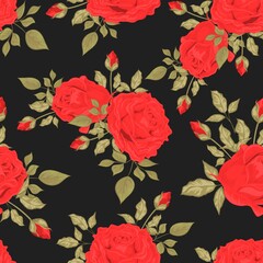 Bouquets of flowers. Roses and leaves. Vintage seamless pattern. Design for wallpaper and fabric in pastel colors. Isolated vector illustration.