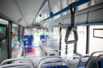 Close up, handrail in a new bus