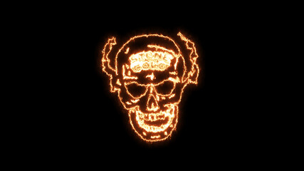 Fire burning skull. Devilish Skull burning Hell with scary, halloween, horror concept. Royalty high-quality free stock photo image fire flames burn over a devilish skull on a black background