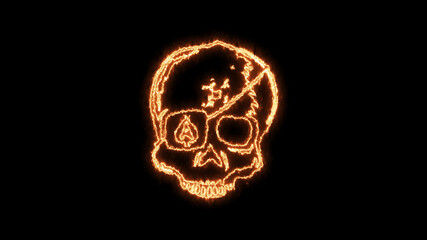 Fire burning skull. Devilish Skull burning Hell with scary, halloween, horror concept. Royalty high-quality free stock photo image fire flames burn over a devilish skull on a black background