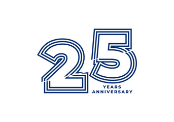 25 years anniversary vector template with blue color, 25th birthday logo
