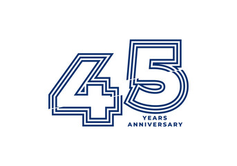 45 years anniversary vector template with blue color, 45th birthday logo