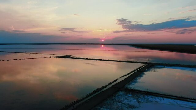 Pink lakes drone shooting from a height