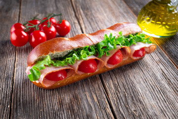 sandwich on wooden background