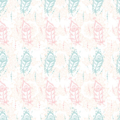 Ethnic feathers Seamless Pattern. Hand Drawn Tribal Feathers. Decorative feather.