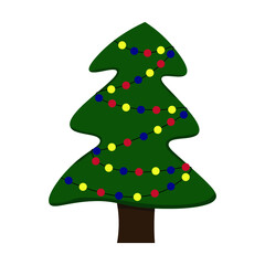 isolated vector Christmas tree with garland on a white background