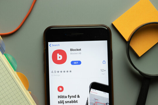 New York, USA - 26 October 2020: Blocket mobile app logo on phone screen close up, Illustrative Editorial