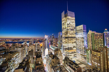 Night lights of Manhattan. New York City aerial view