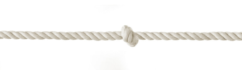 Braided white rope and knot in the middle isolated on white background