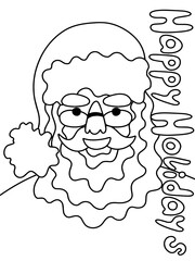 Happy holidays Santa Claus coloring page for kids and adults stock vector illustration. Vertical printable worksheet for winter pastime. Smiling Santa with xmas hat and glasses. One of a series