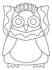 Little cute penguin with scarf coloring page for kids and adults vector. Little symmetrical arctic bird for printing and fun. Simple winter holidays childish penguin colorin book page. One of a series