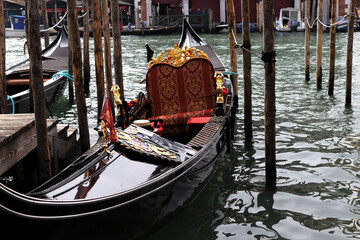 Black gondola in Venice, Italy without people © Oksana