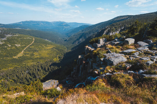 Krkonose, Pancava waterflall. Mountains in Czech Republic. Countryside