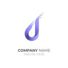 D logo wave water splash. Simple modern initial letter logo design