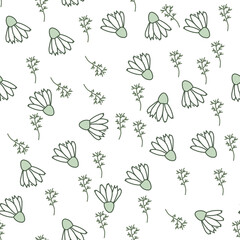 Pattern of daisies on a white background.