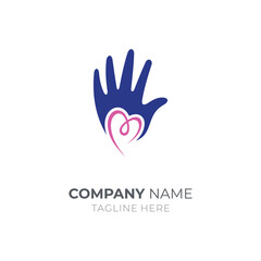 Fototapeta na wymiar Hand heart logo. Love care logo design
