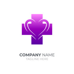 Love healthcare logo. Medical cross with heart shape logo design