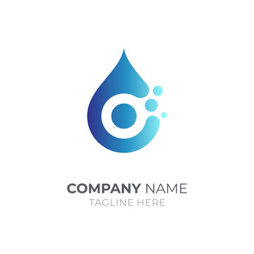 C water drop logo. Blue aqua bubbles logo design