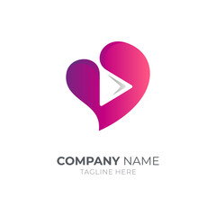 Love play logo. Playful media entertainment logo design. Heart arrow icon vector