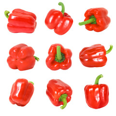 Set of fresh sweet pepper or bell pepper organic red, ready to eat isolated on white background.
