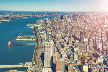 Amazing aerial view of Manhattan skyline on a beautiful day, New York City