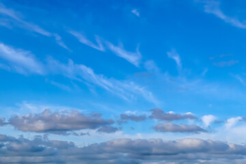 Stunning mixed cloud formation panorama in a summer sky